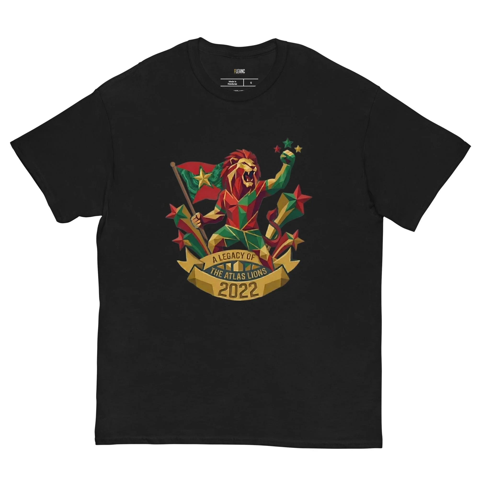 Black t-shirt with geometric lion holding flag, stars, and 'A Legacy of The Atlas Lions 2022' banner