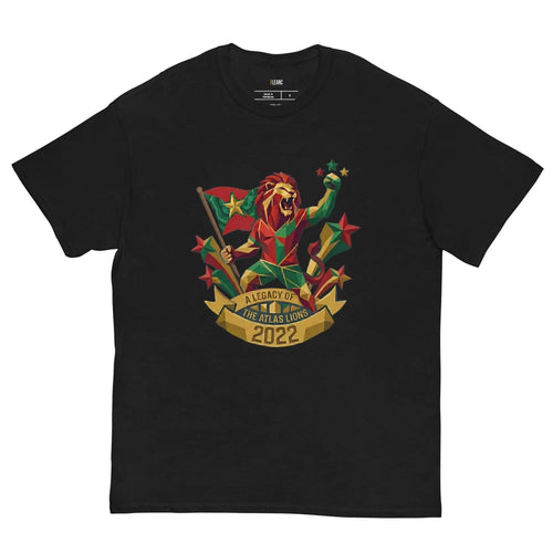 Black t-shirt with geometric lion holding flag, stars, and 'A Legacy of The Atlas Lions 2022' banner