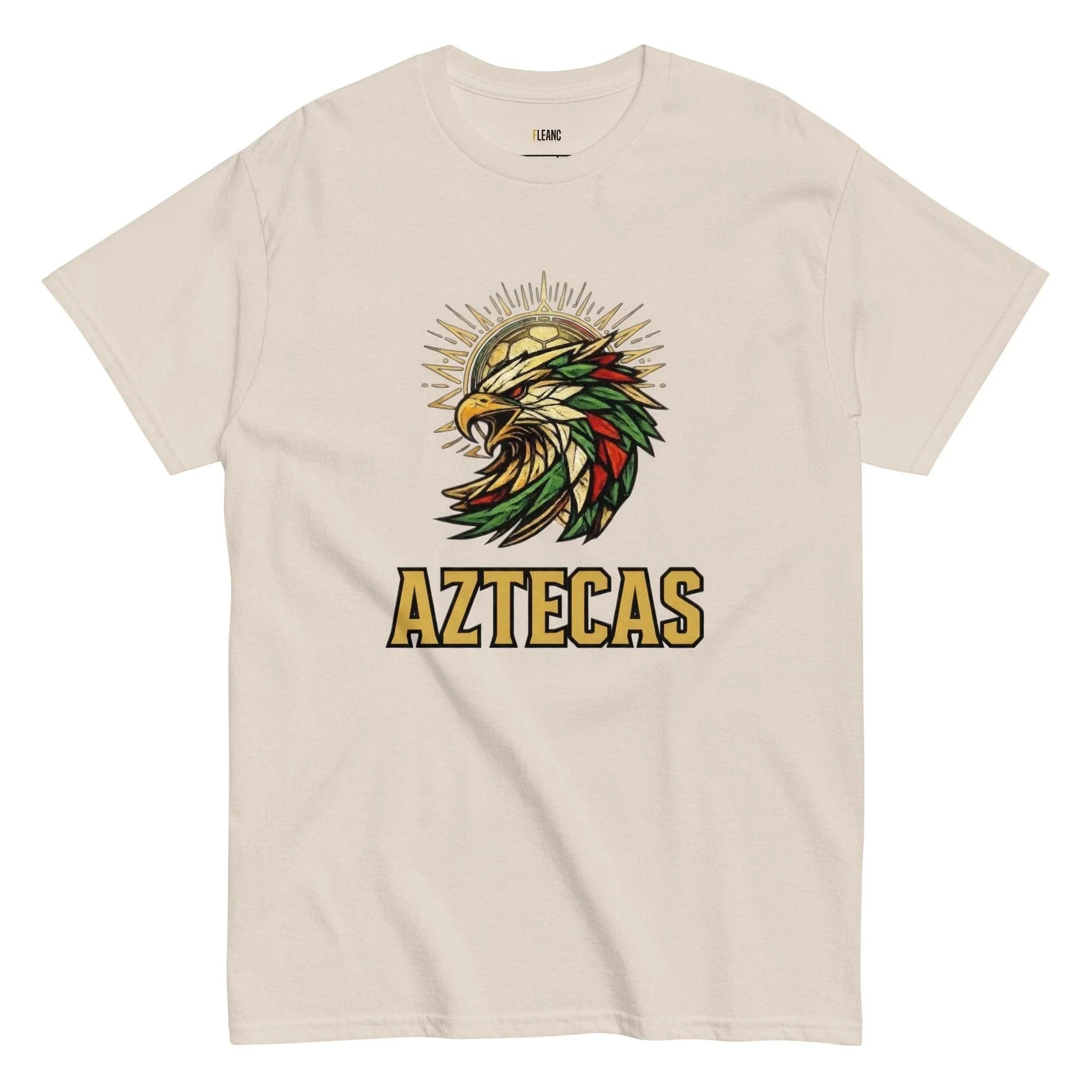 Beige Aztecas soccer t-shirt with eagle graphic, perfect for football fans and sports-inspired apparel lovers.